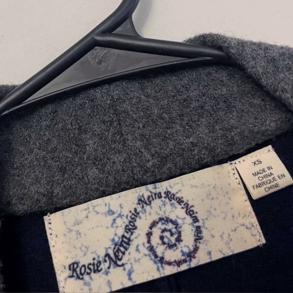 Anthropologie Wool Gray and Navy Open Front Cardigan Twee Indie Boho Casual Fall - Picture 3 of 4